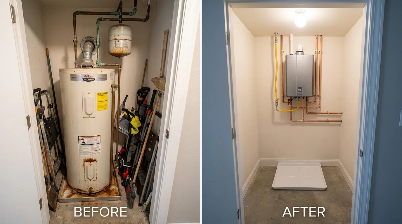 Tank water heater versus wall-mounted tankless unit comparison for Venice, FL homeowners